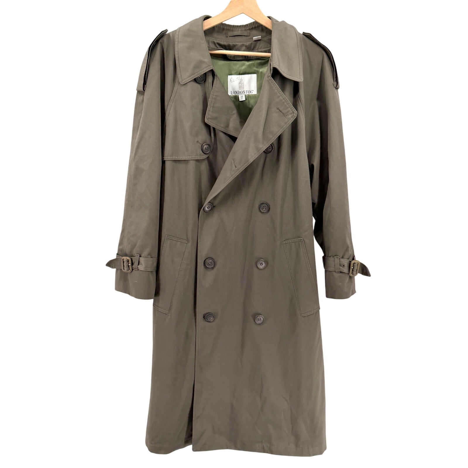 Vintage 80s London Fog Olive Green Double Breasted Zip In Liner Trench Coat