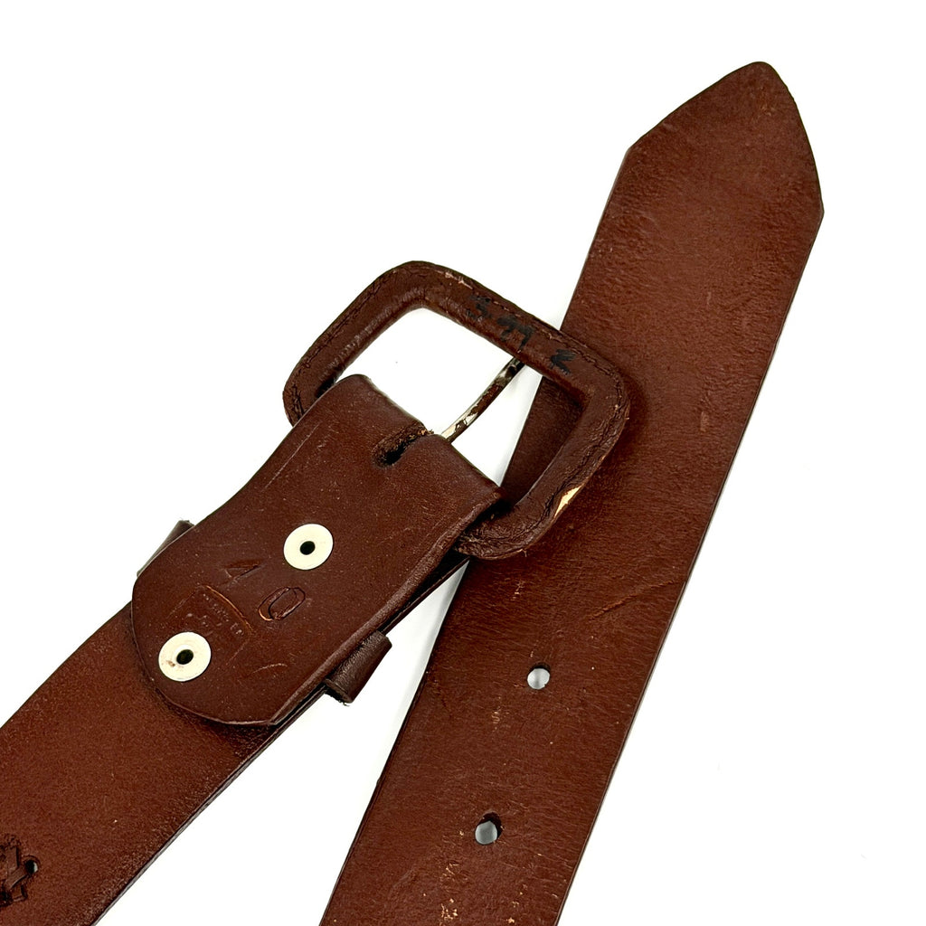 Vintage 80s Brown Genuine Leather Tooled Basketweave Western Belt