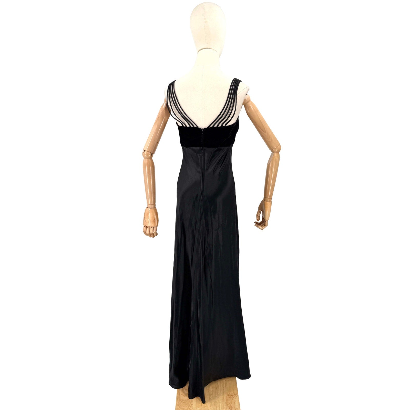 Vintage 80s All That Jazz Black 20s Revival Velvet Bodice Satin Gown