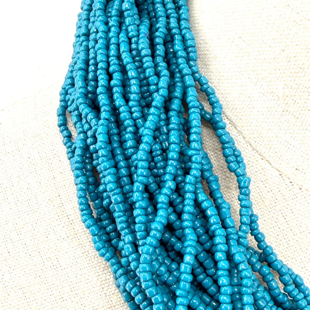 Vintage 90s Blue Ceramic Seed Bead Afrobohemian Multi Strand Necklace