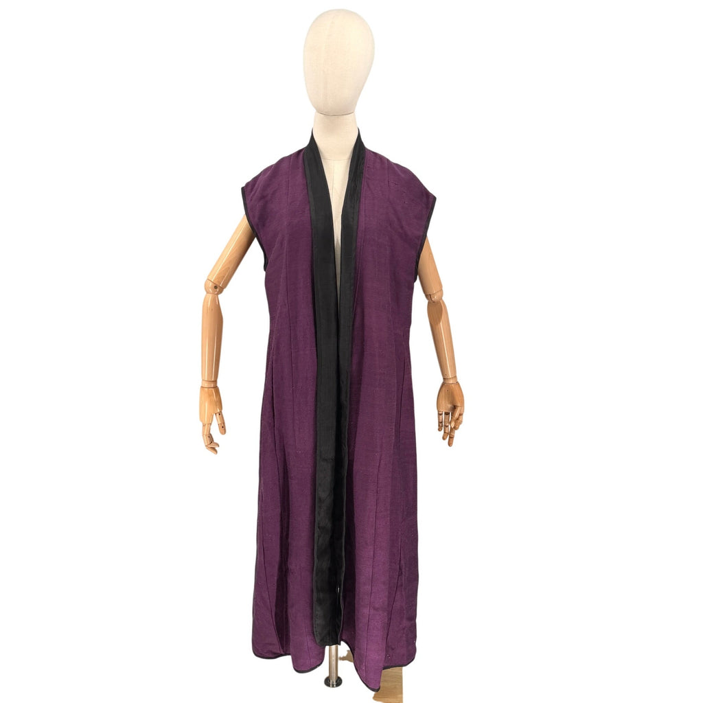 Vintage Eggplant Purple 100% Silk Sleeveless Duster Kimono