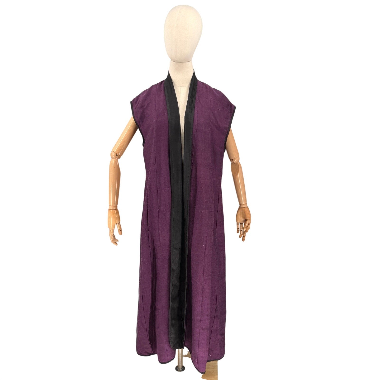 Vintage Eggplant Purple 100% Silk Sleeveless Duster Kimono