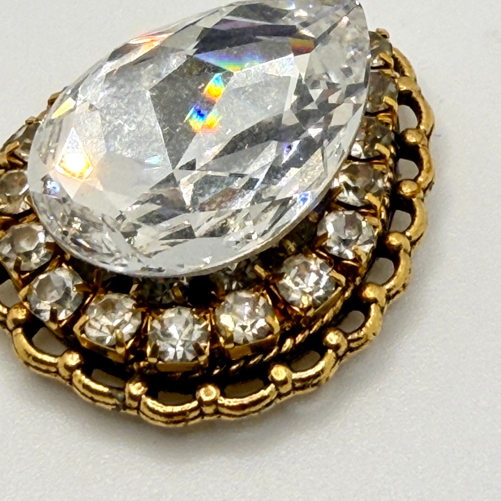 Vintage 80s Large Clear Crystal Rhinestone Magnetic Glamour Brooch