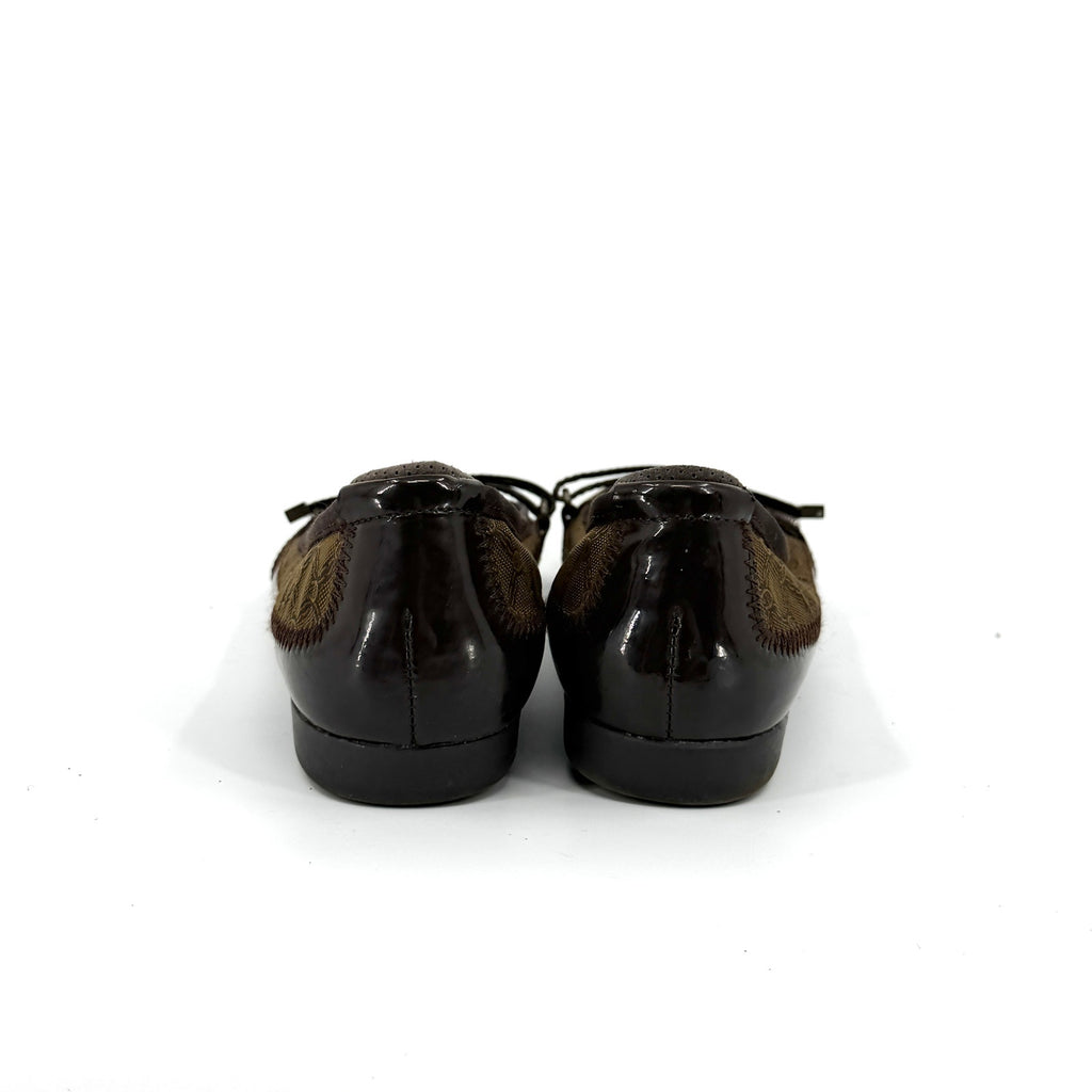 Vintage Y2K Etienne Aigner Brown Logo Pattern Patent Accent Mary Jane Flats
