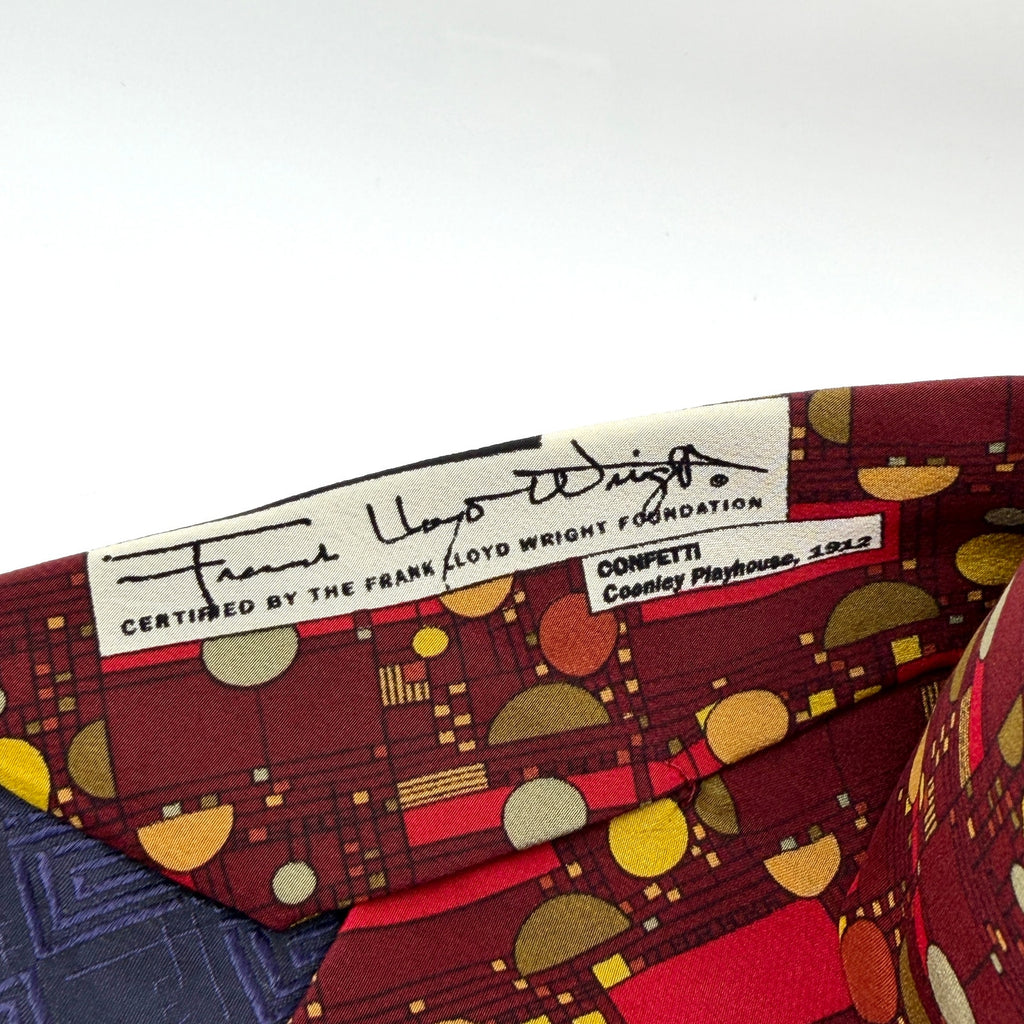 Vintage 90s Frank Lloyd Wright Silk Maroon Coonley Confetti Necktie