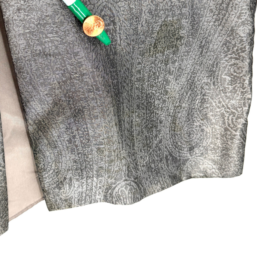 Vintage 90s Kay Unger Silver 100% Silk Paisley Back Slit Maxi Pencil Skirt