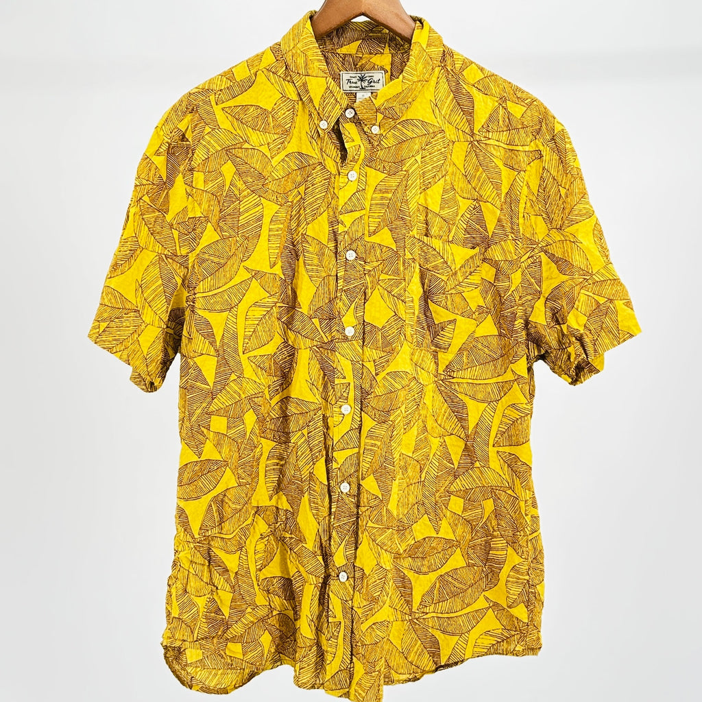 NWOT True Grit Men’s Mustard Yellow Tropical Hawaiian Short Sleeve Shirt