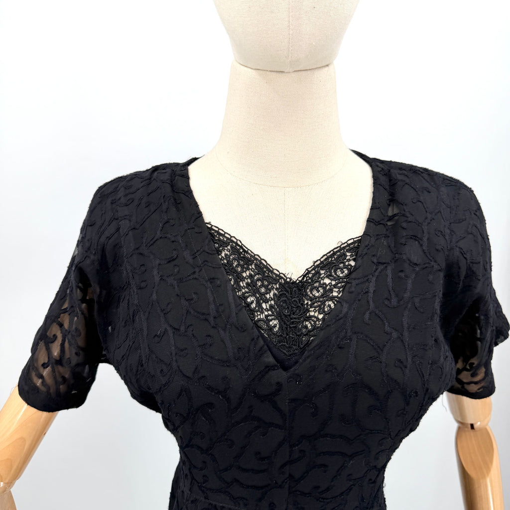 Vintage 90s Black Goth Lace Accent V-Neck Grunge Maxi Dress