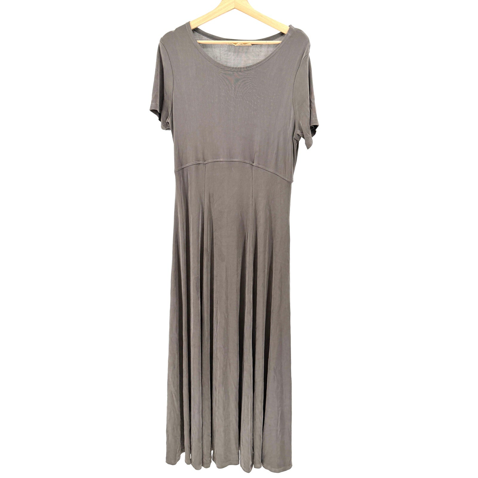 Vintage 90s Double D Ranch Warm Grey Ribbed Stretch Maxi Dress