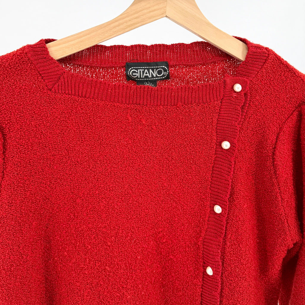 Vintage 80s Gitano Red Romantic Puff Sleeve Asymmetric Cardigan Blouse