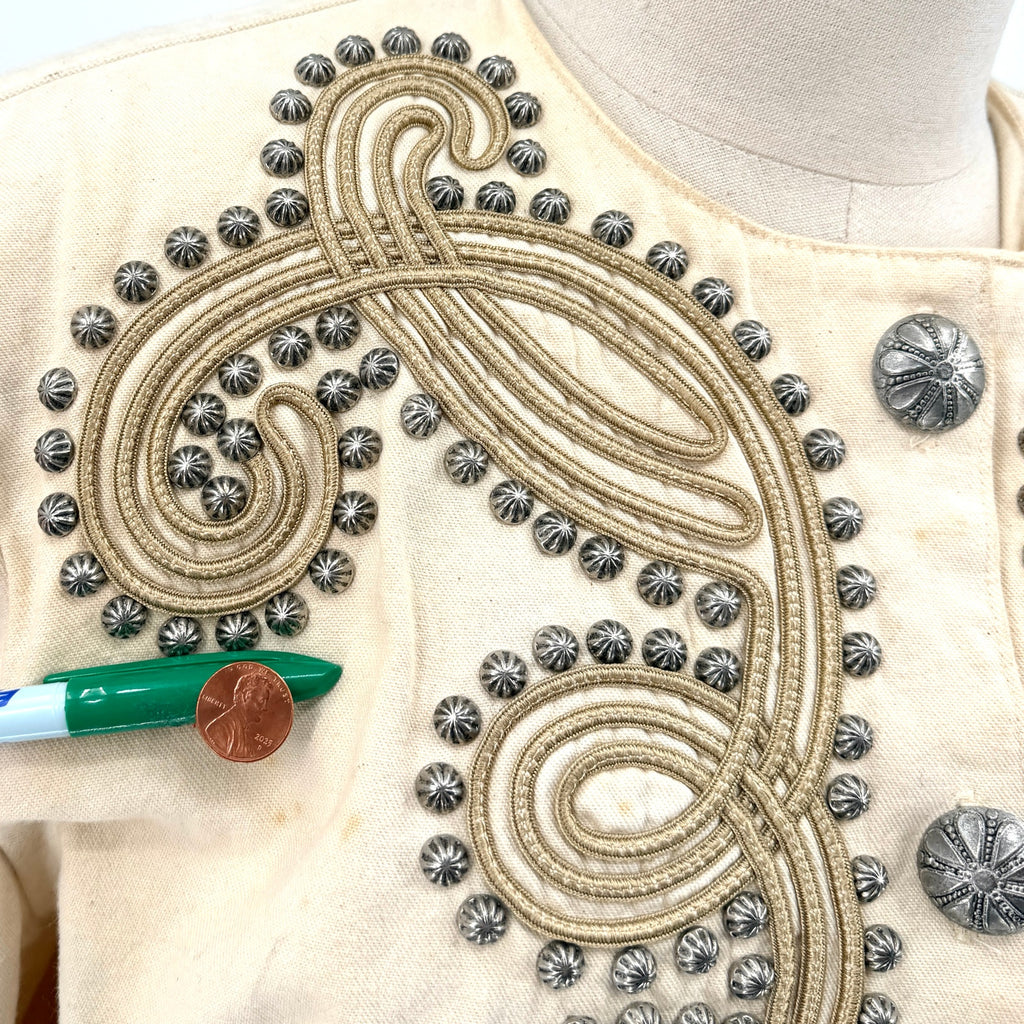 Vintage 90s Double D Ranch Cream 100% Cotton Studded Soutache Cropped Jacket