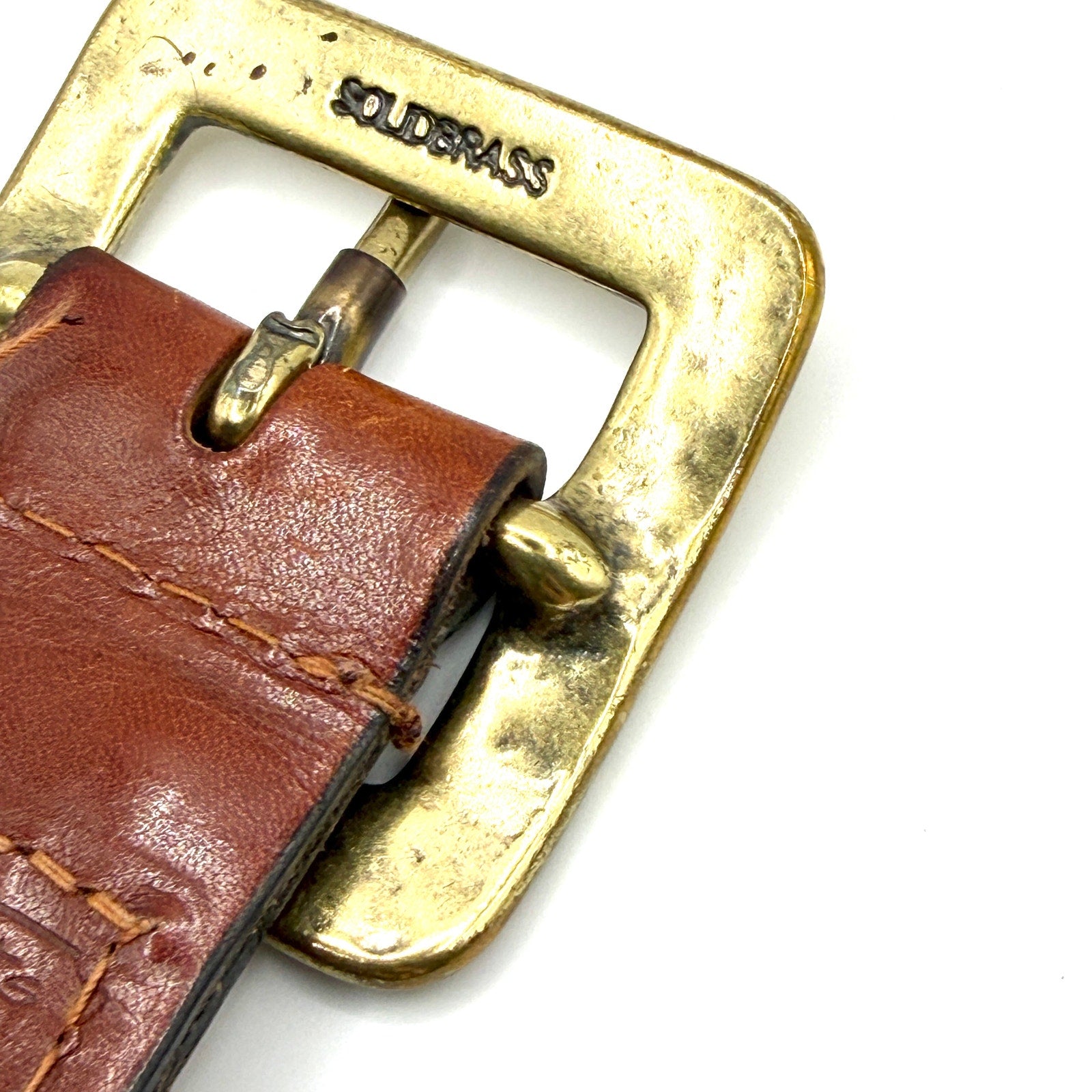 Vintage 90s Talbots Brown Genuine Leather Woven Brass Buckle Belt