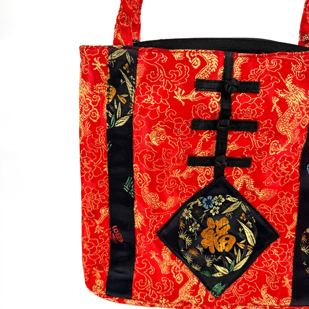 Vintage Y2K Chateau Red Gold Chinese Dragon Frog Closure Shoulder Bag