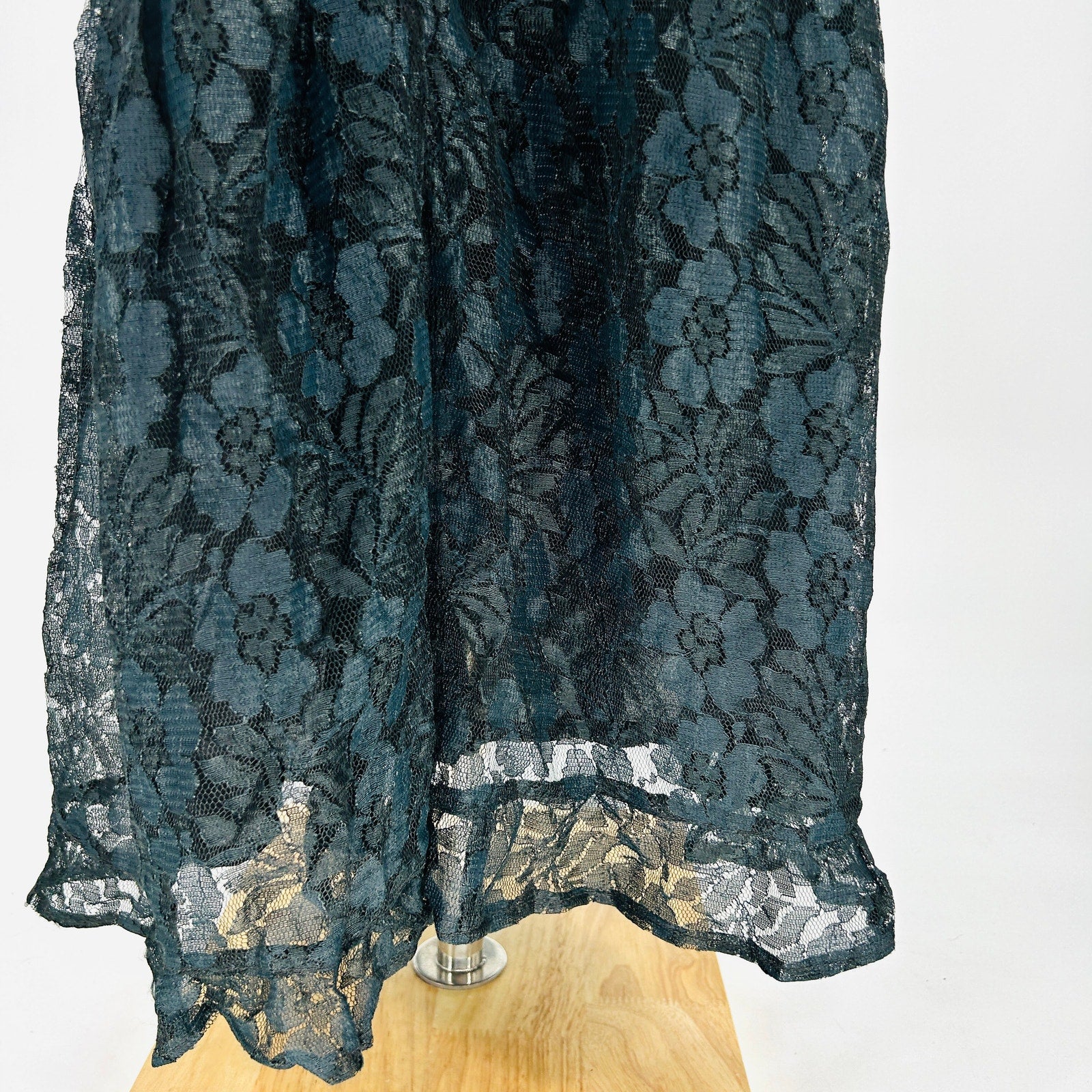 Vintage 90s M.P.H. Black Lace Romantic Button Front Long Sleeve Maxi Dress