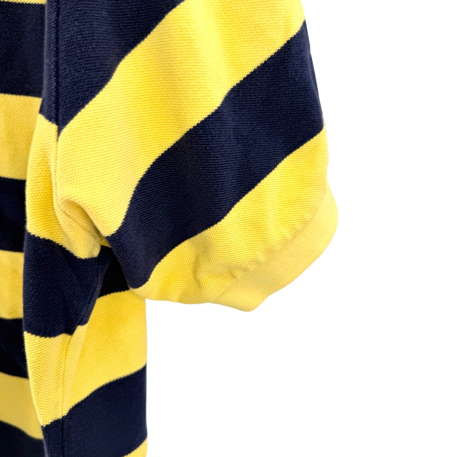 Vintage 90s Polo Ralph Lauren Yellow Navy 100% Cotton Striped Polo Shirt