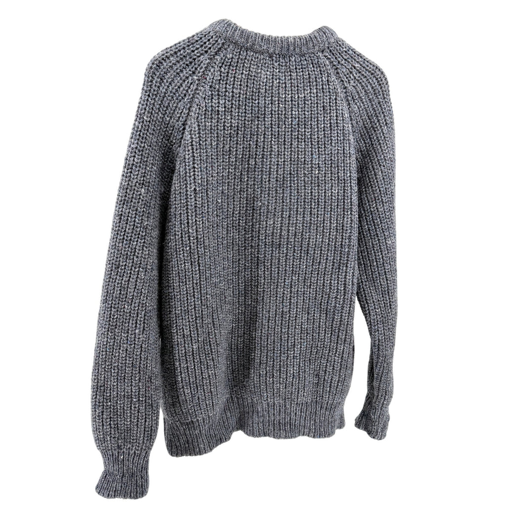 Vintage 80s Irish Trag Knitwear Blue Slate Grey 100% Wool Sweater