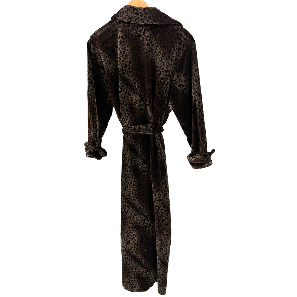 Vintage 90s Diamond Tea Brown Velvet Leopard Print Robe Duster