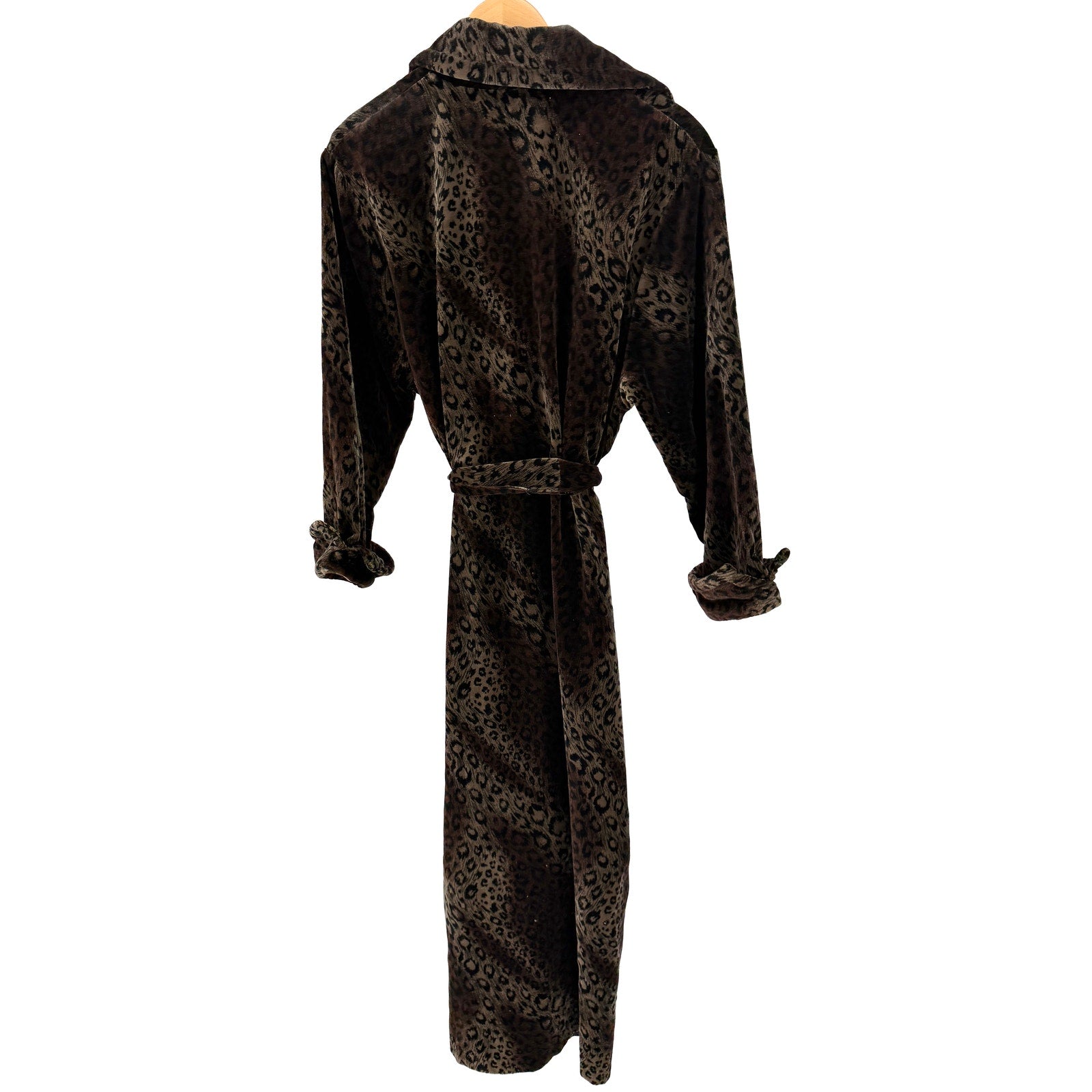 Vintage 90s Diamond Tea Brown Velvet Leopard Print Robe Duster