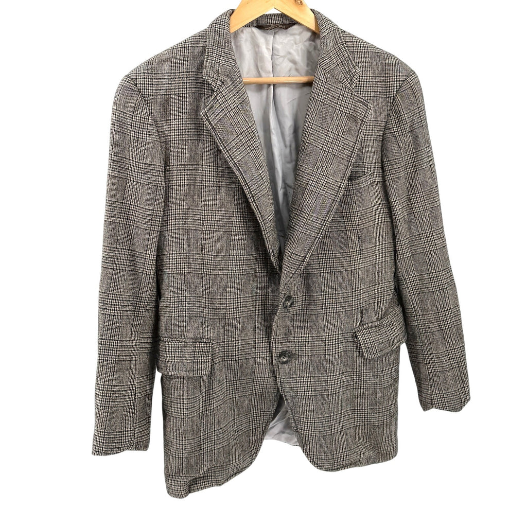 Vintage 80s Paul Stuart Tan Black Check Preppy Sharp Tailoring Blazer Jacket