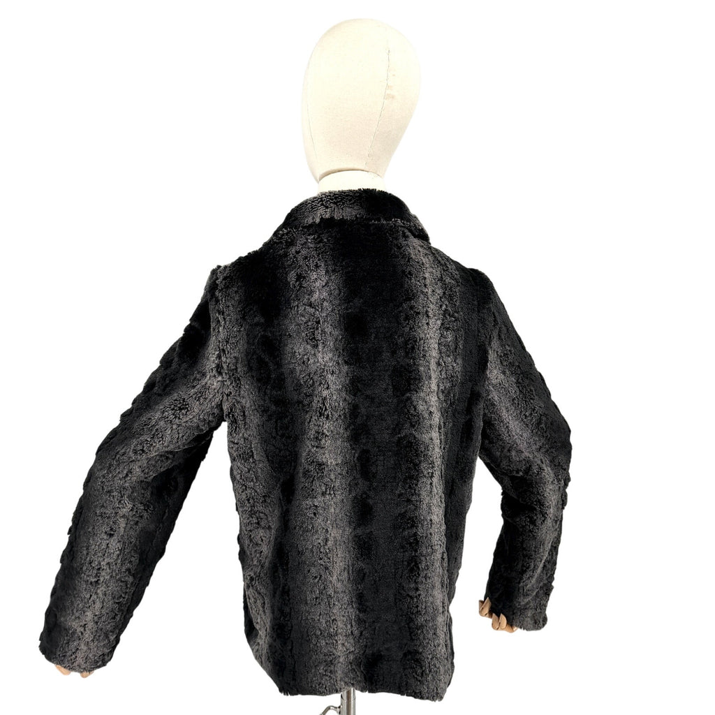 Betsey Johnson Black Gray Soft Shaggy Glam Coat Faux Fur Jacket