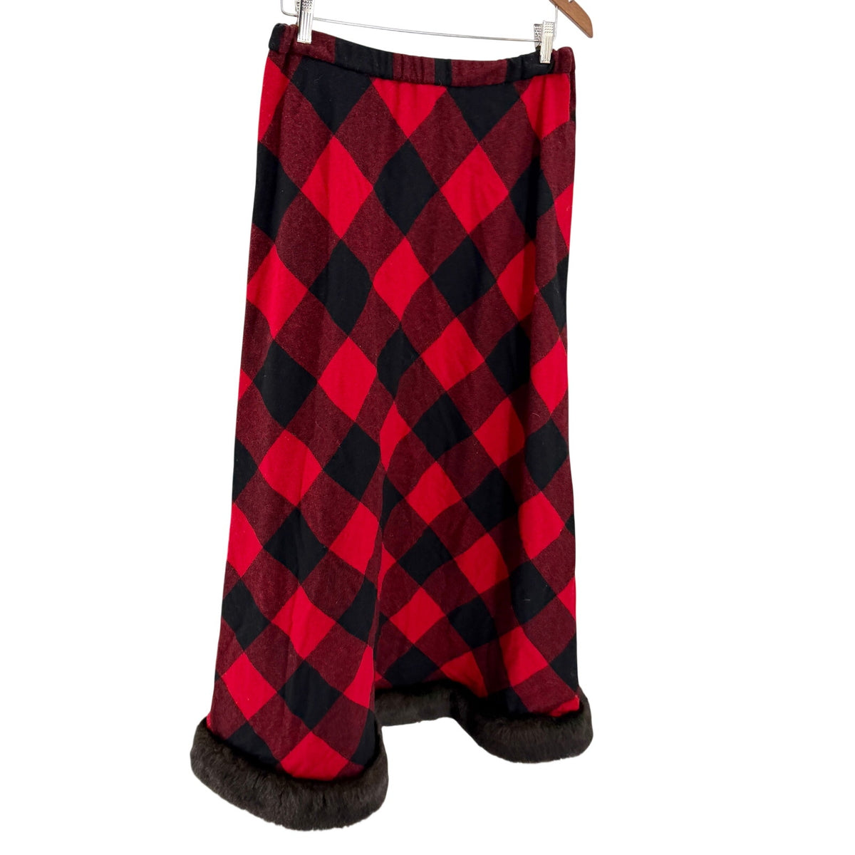 Tasha Polizzi for T.P. Saddleblanket & Co. Red Plaid 100% Wool Faux Fur Skirt