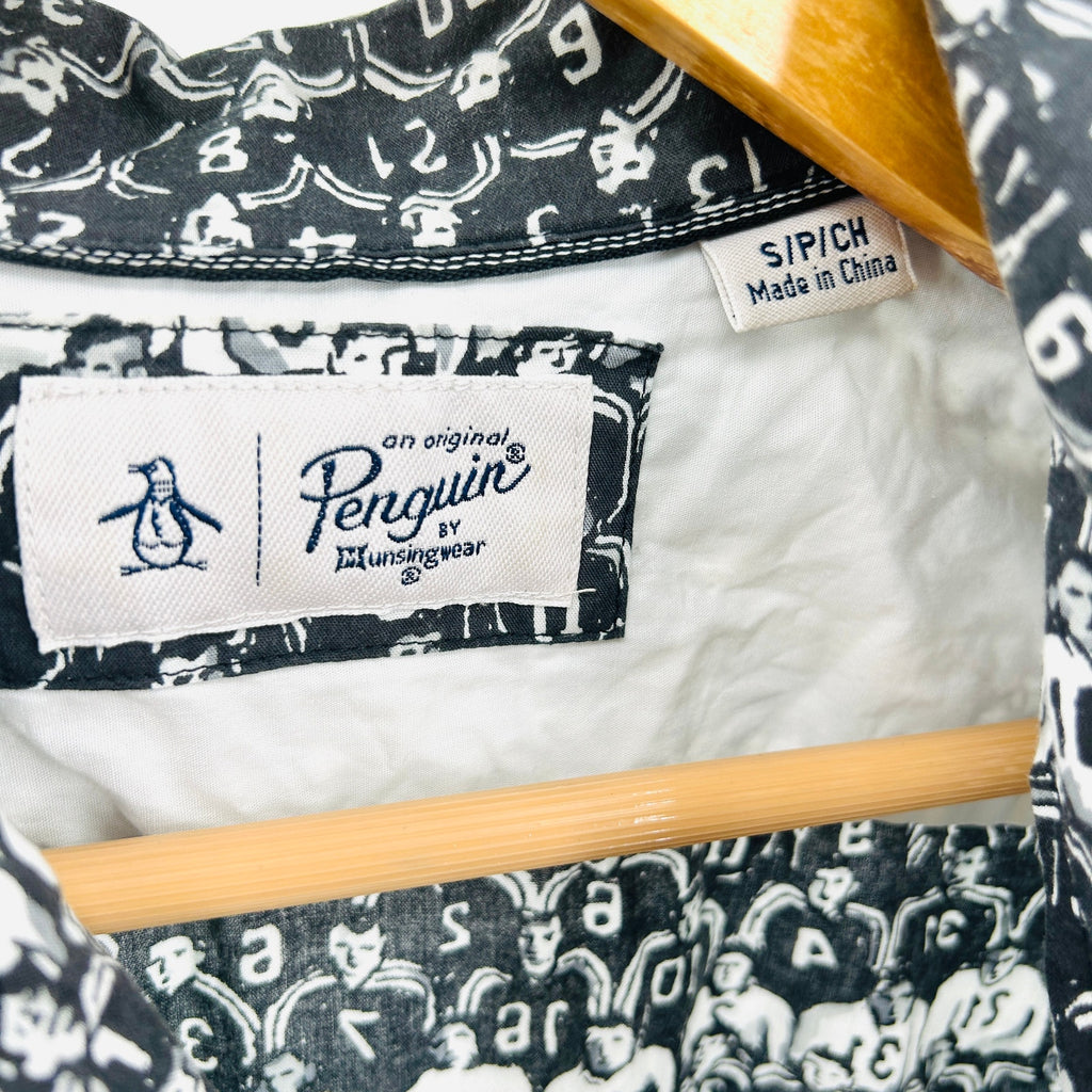 Original Penguin Black White Cotton Viscose Graphic Football Print Shirt