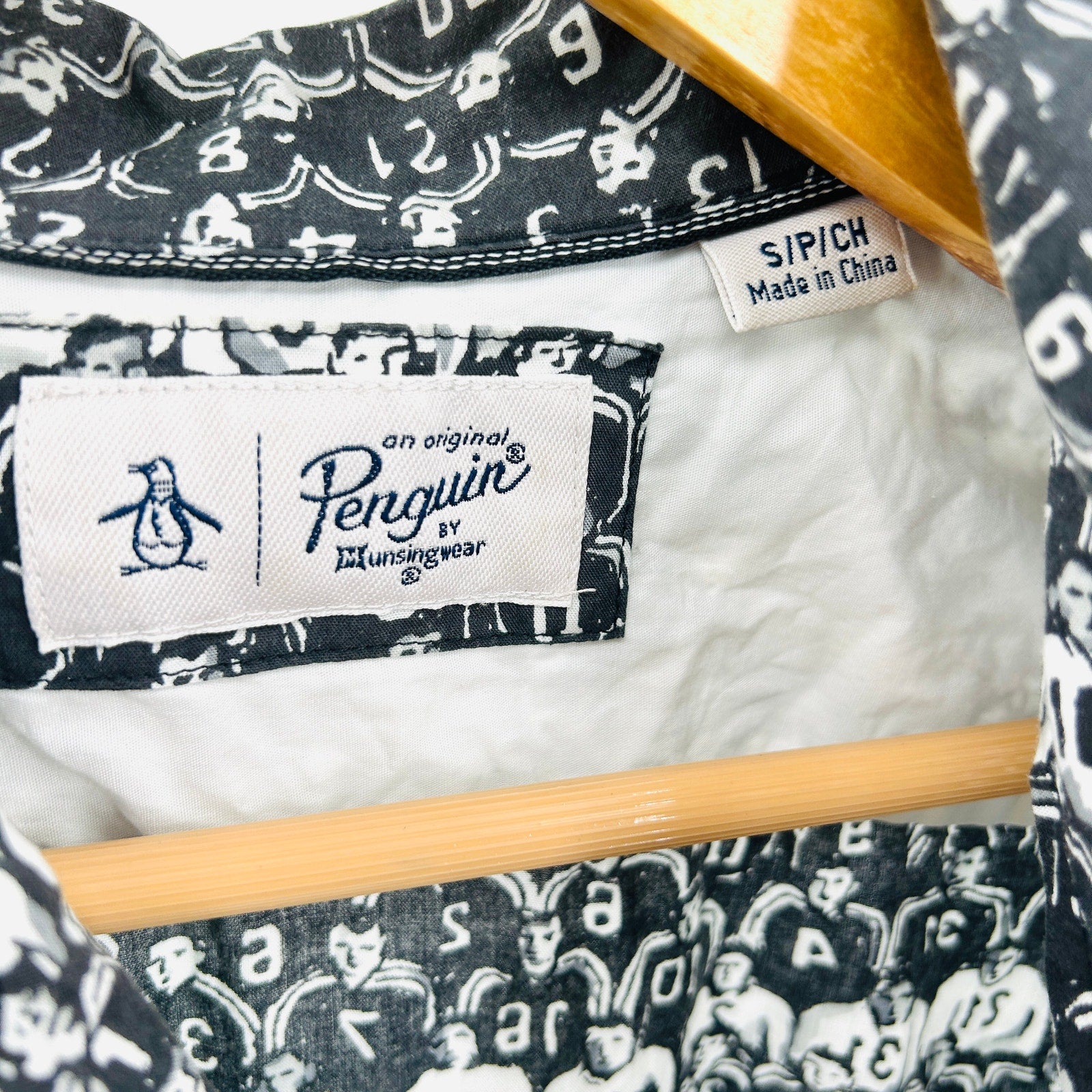 Original Penguin Black White Cotton Viscose Graphic Football Print Shirt