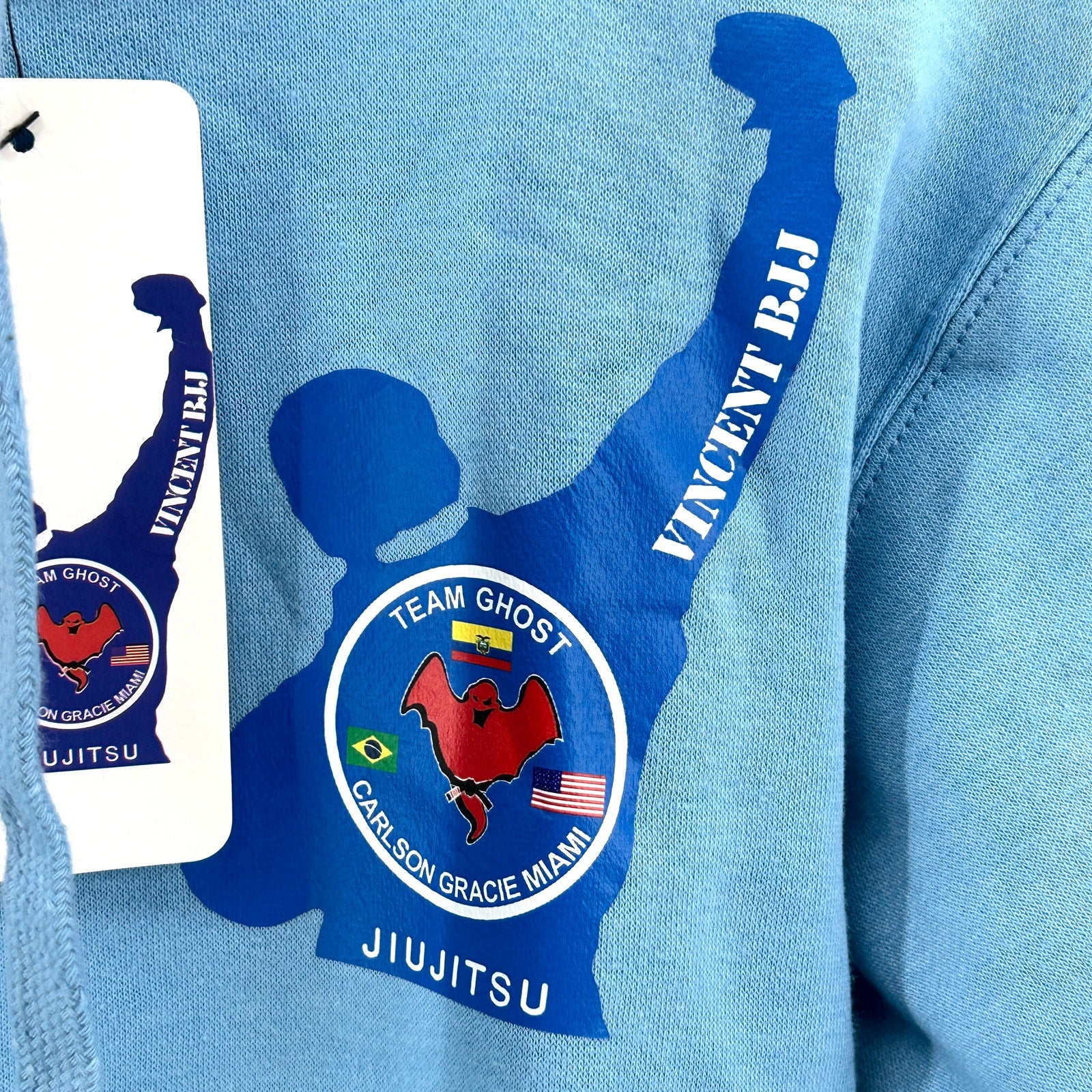 Vincent BJJ Powder Blue Carlson Gracie Miami Team Ghost Zip-Up Kids Hoodie