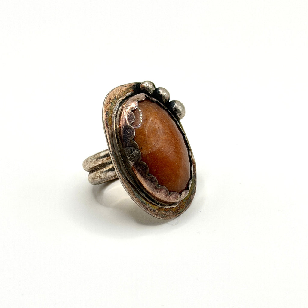 Vintage 70s Southwestern Carnelian Agate Silver Statement Ring