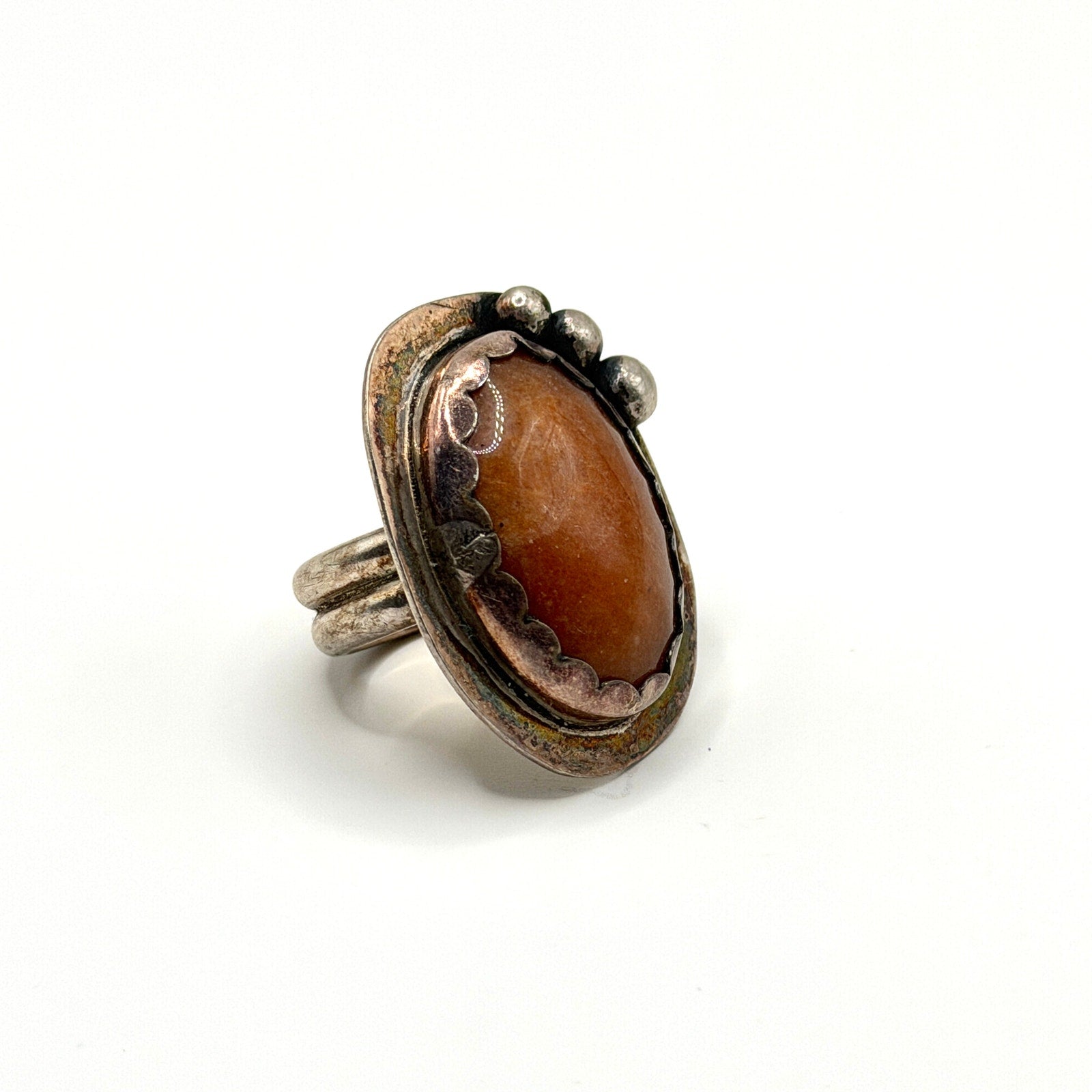 Vintage 70s Southwestern Carnelian Agate Silver Statement Ring