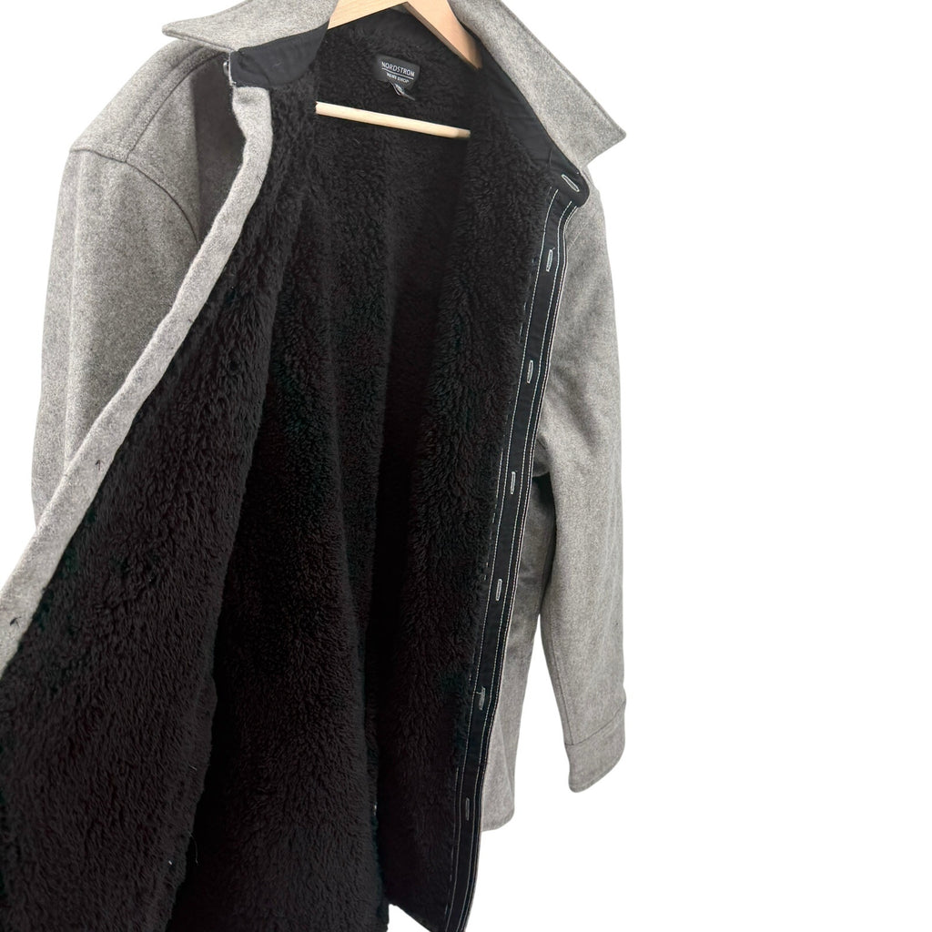 Nordstrom Gray Utility Minimalist Fleece Lined Button Front Shirt Jacket