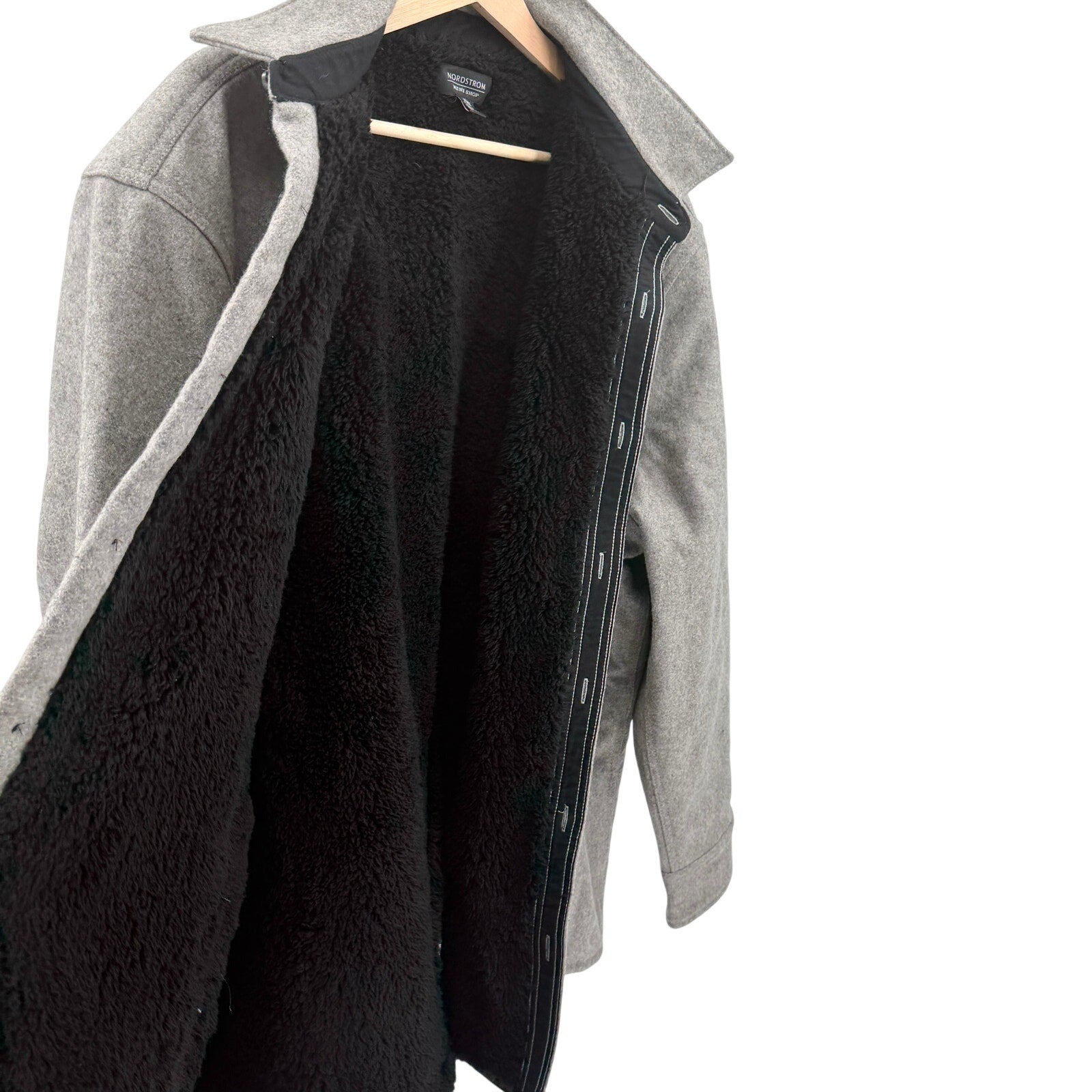 Nordstrom Gray Utility Minimalist Fleece Lined Button Front Shirt Jacket