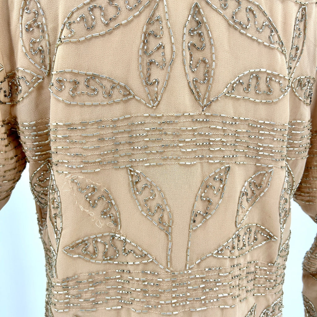 Greylin Nude Champagne Silver Bugle Bead Embellished Cocktail Jacket