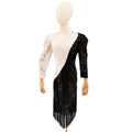 Vintage 80s Dave & Johnny Joseph Lara White Black Sequin Fringe Dress
