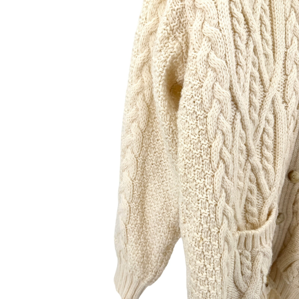 Vintage 90s St Michael Cream 100% Wool Fisherman Oversized Cardigan Sweater