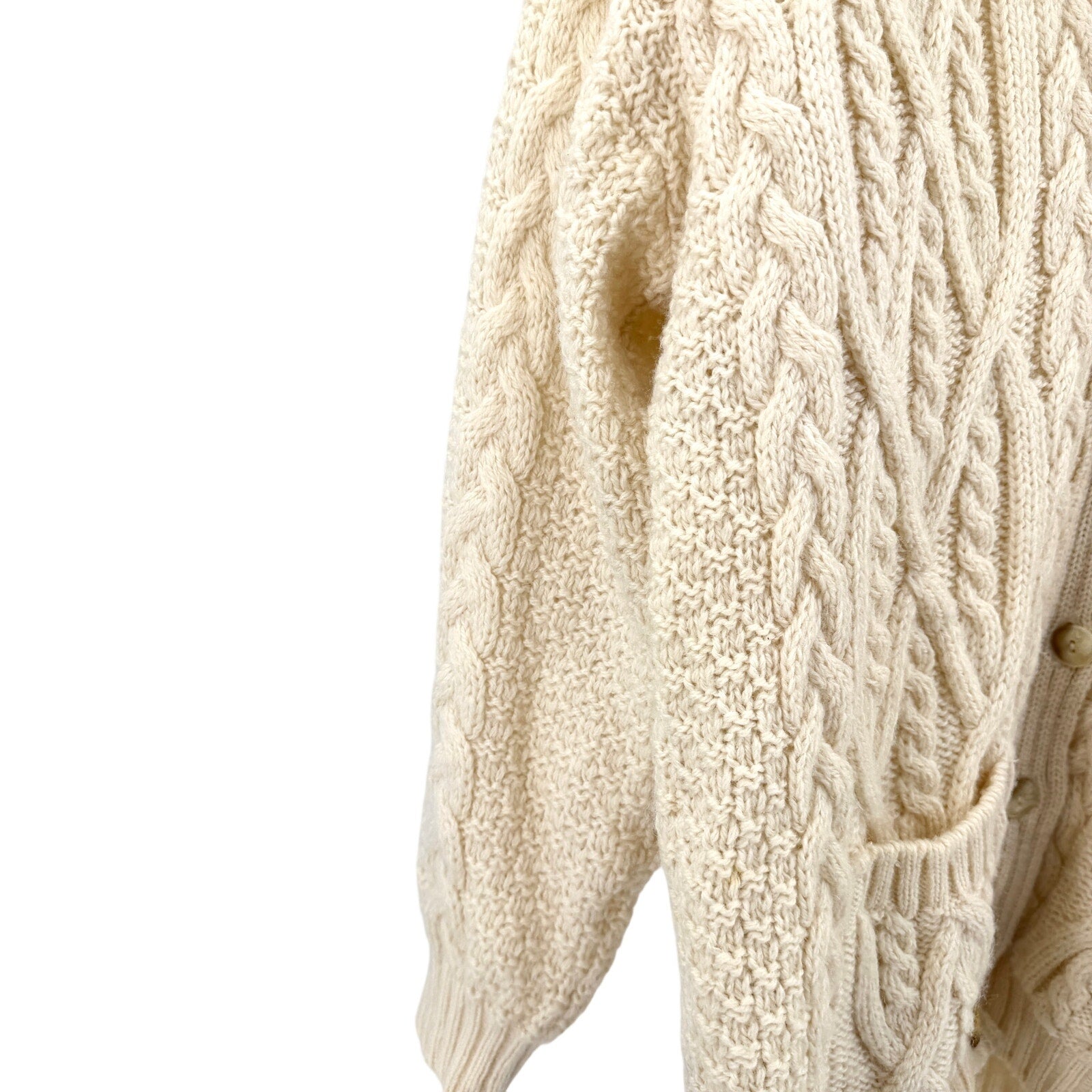 Vintage 90s St Michael Cream 100% Wool Fisherman Oversized Cardigan Sweater