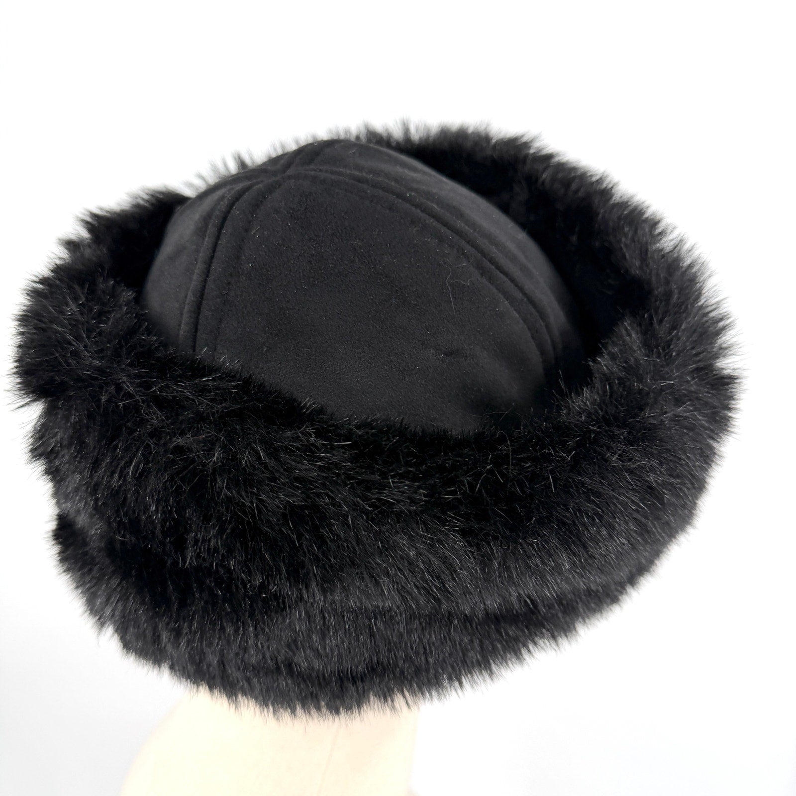 Vintage Y2K Vintage Valley Black Faux Suede Plush Fur Trim Cossack Hat
