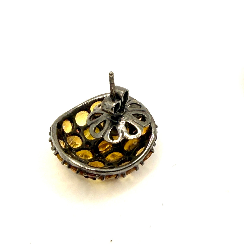 Vintage 90s Genuine Yellow Sapphire Garnet Dome Statement Stud Earrings