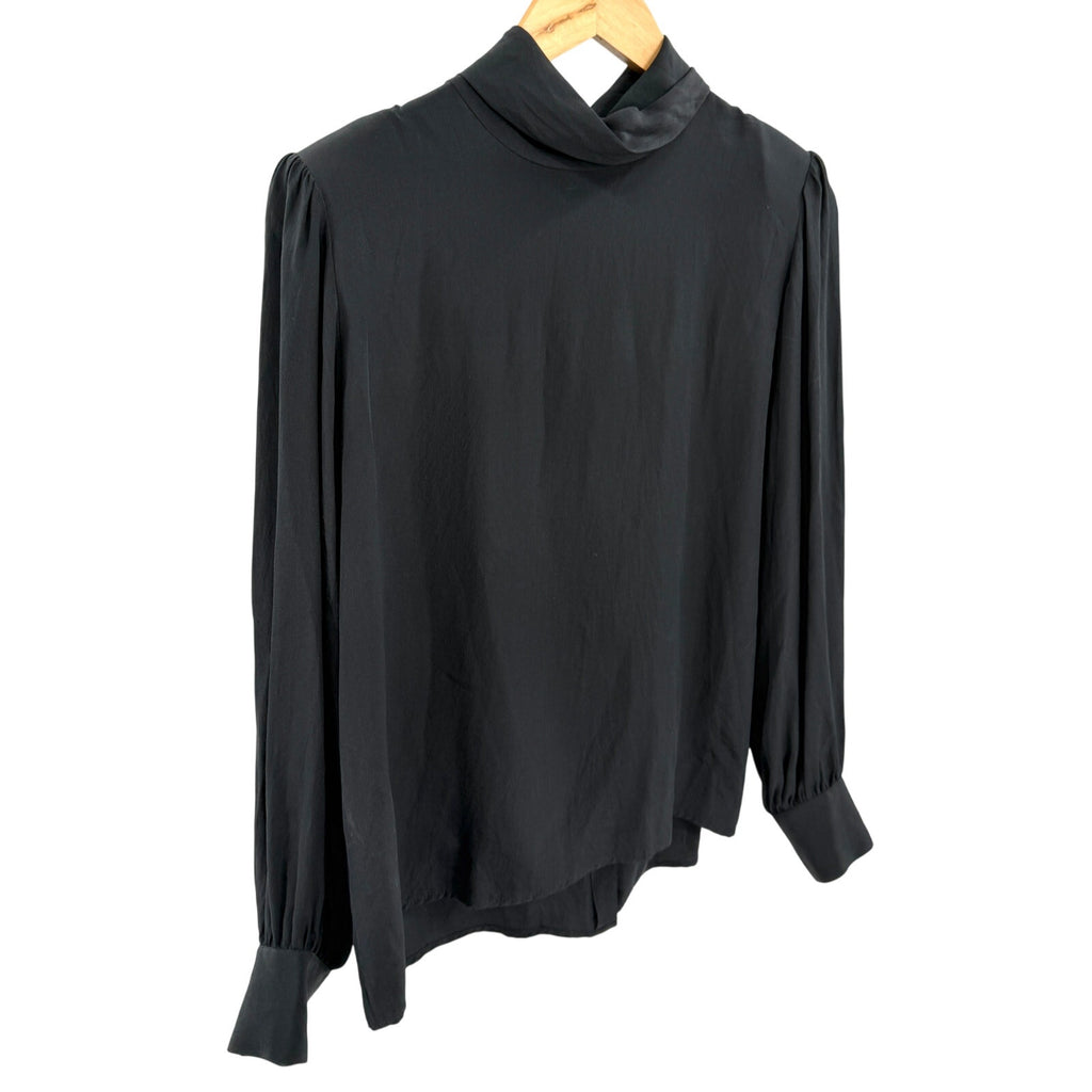 Vintage 80s Lauren Alexandra Black 100% Silk Minimalist High Neck Blouse