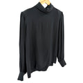 Vintage 80s Lauren Alexandra Black 100% Silk Minimalist High Neck Blouse