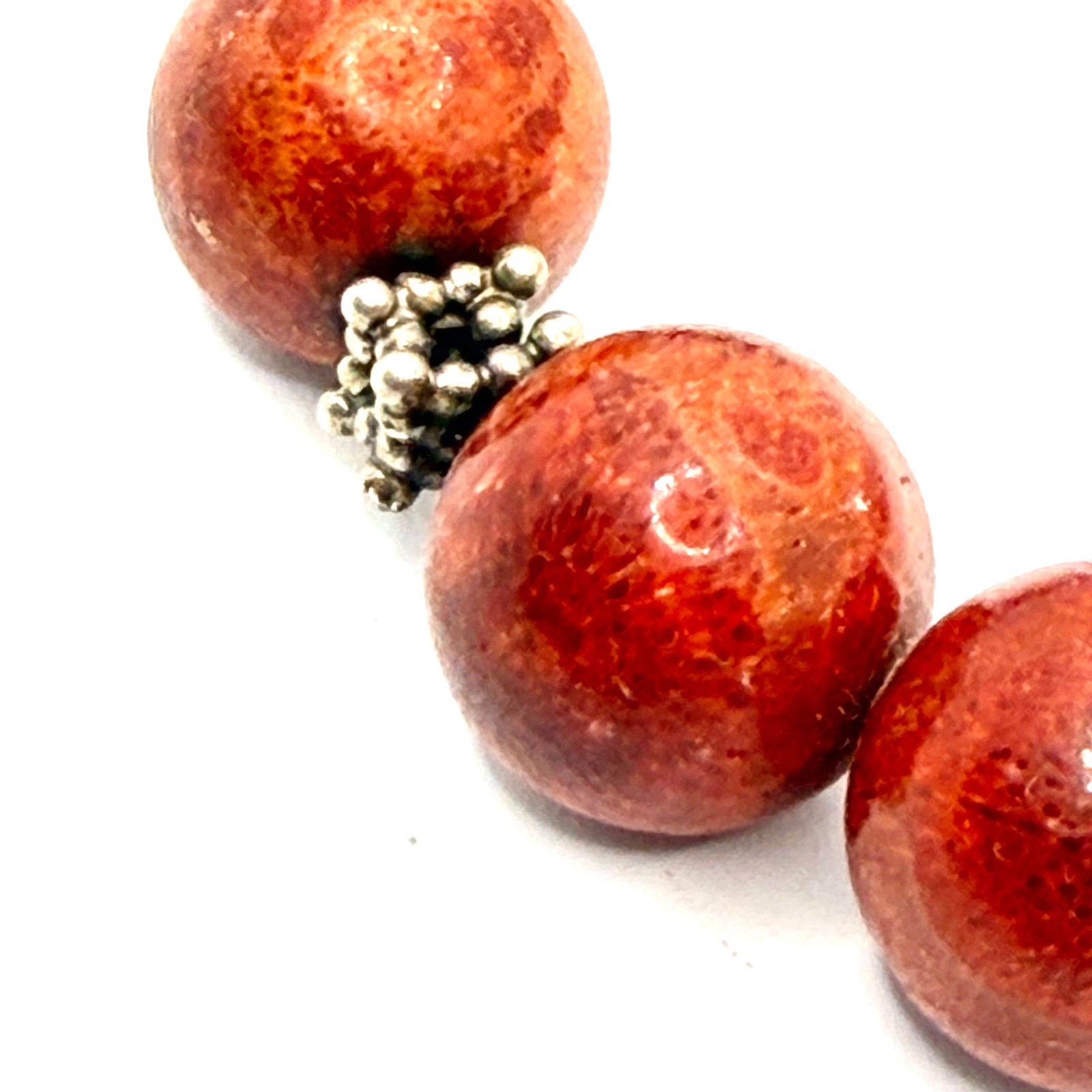Vintage 90s Red Coral Bead Sterling Silver Toggle Bracelet