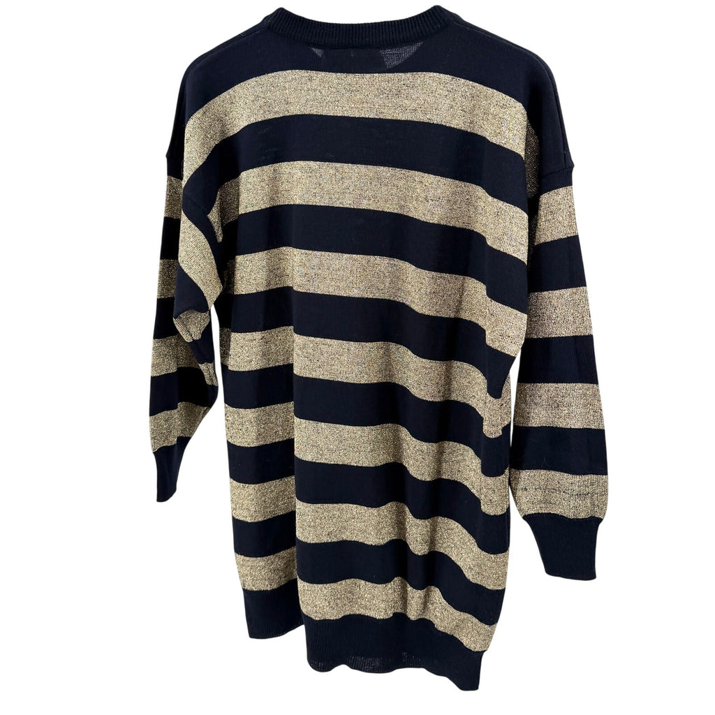 Vintage 80s Christine Thomson Black Gold Stripe Oversized Sweater