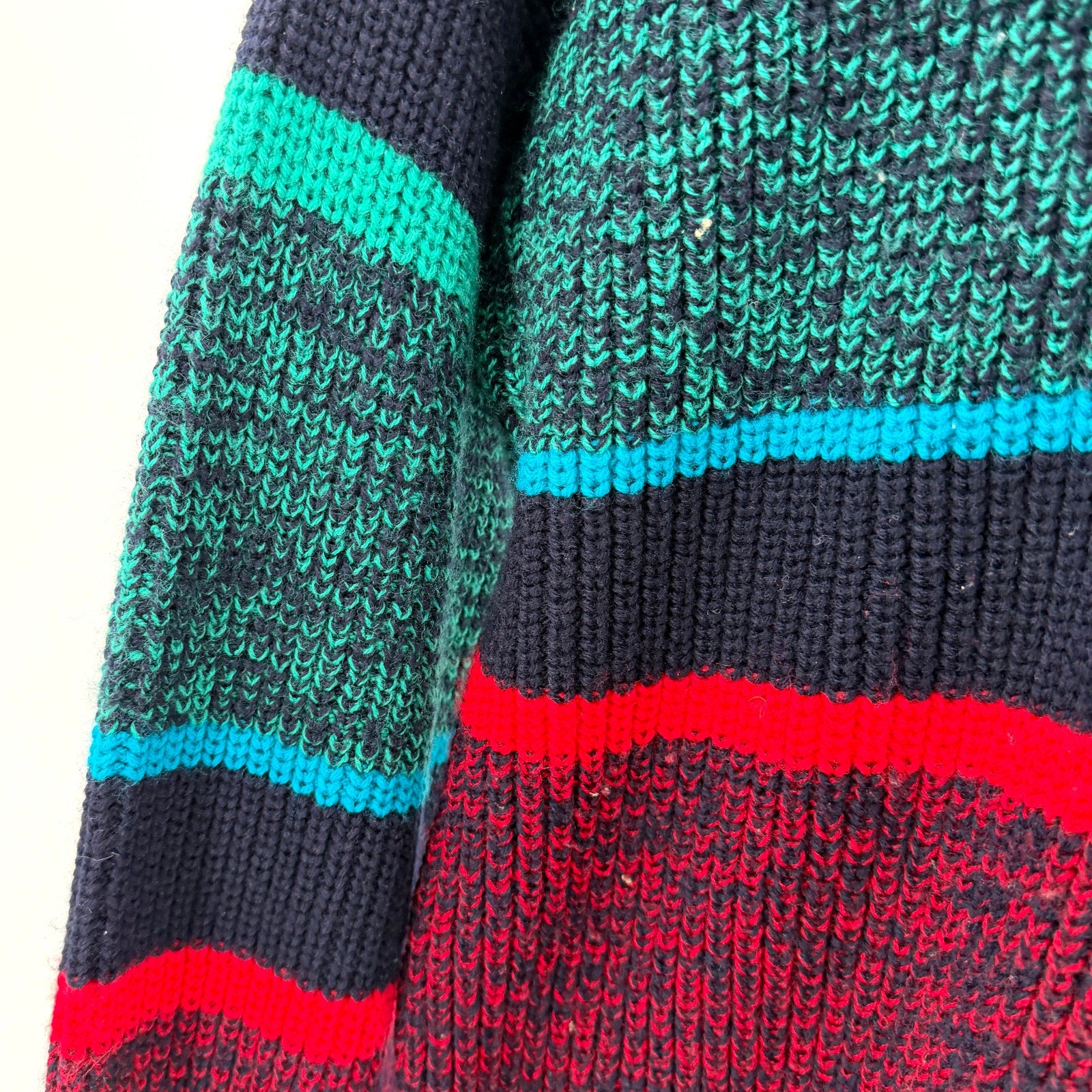 Vintage 90s Wrangler Navy Green Red Block Striped Graphic Knit Sweater