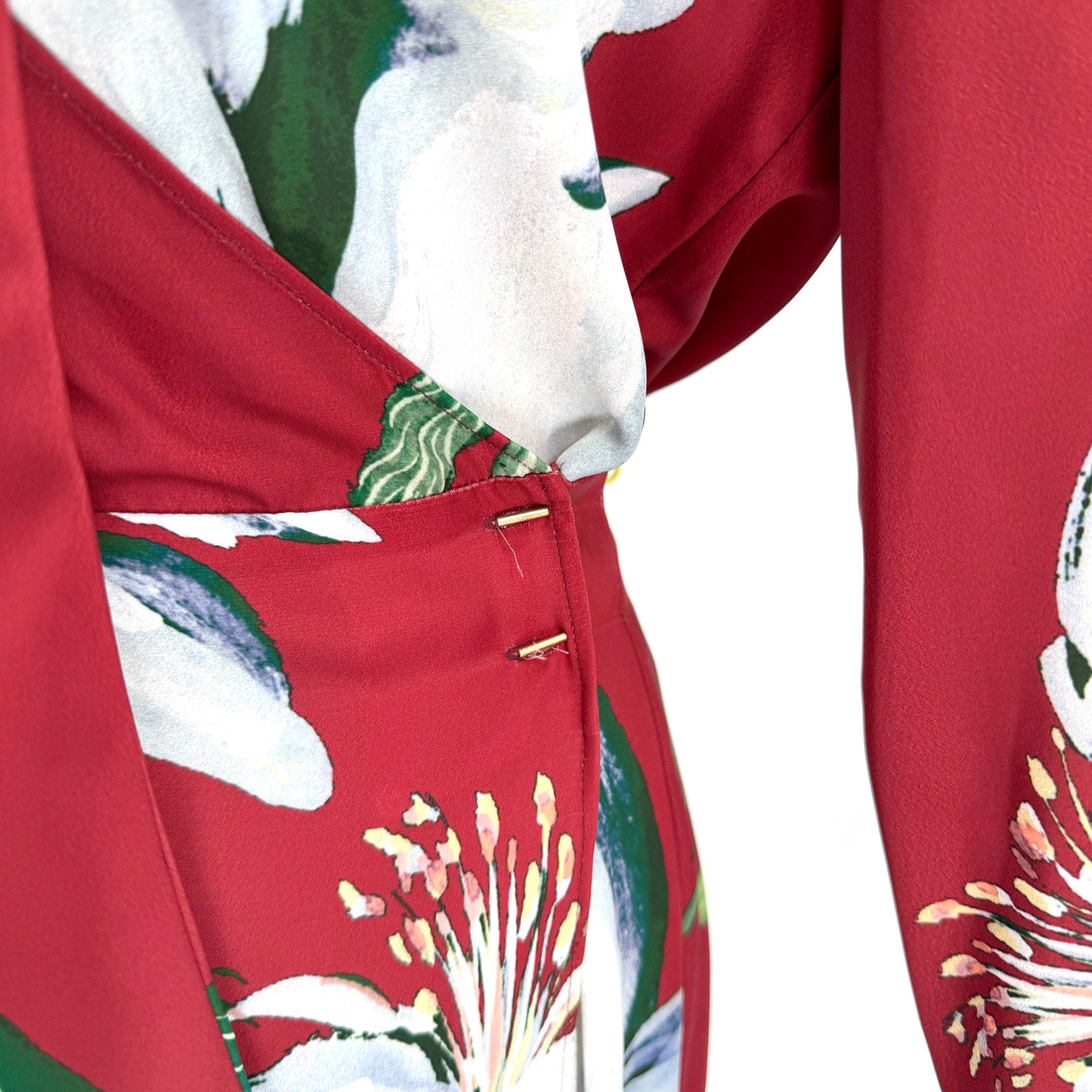 Lola Li Maroon Floral Satin Pussybow Tie Wrap Dress