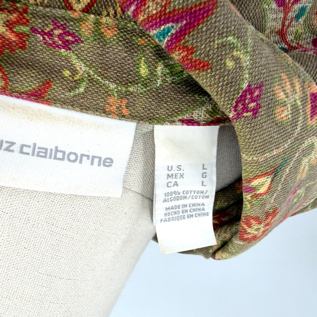 Vintage Y2K Liz Claiborne Olive Green Tapestry Cotton Paisley Print Jacket