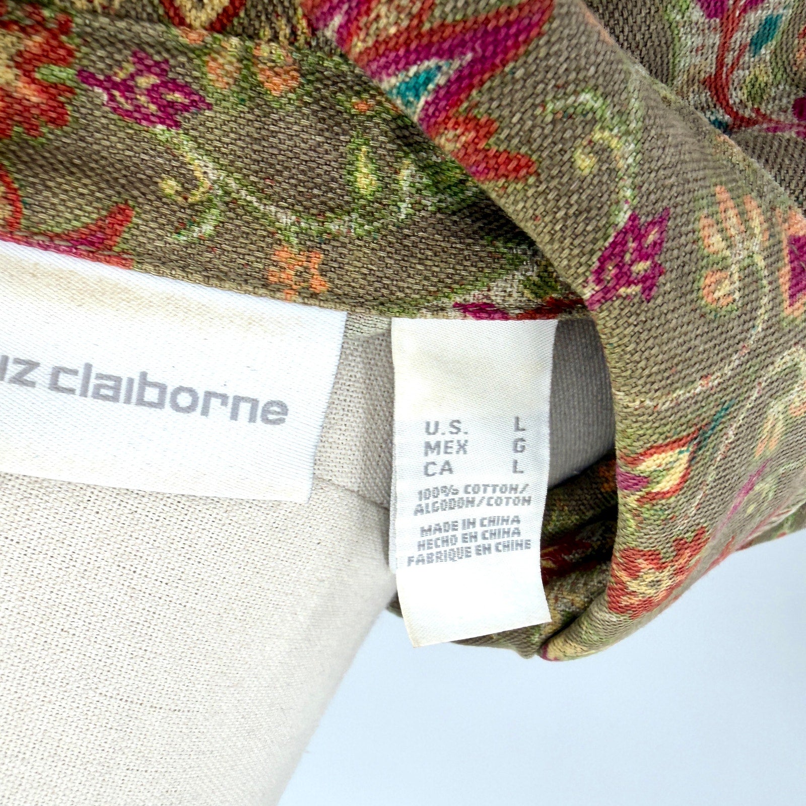 Vintage Y2K Liz Claiborne Olive Green Tapestry Cotton Paisley Print Jacket