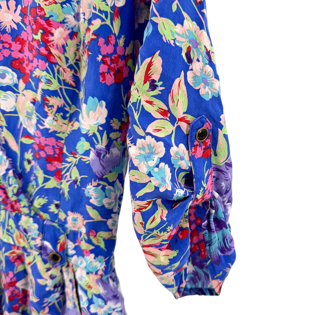 Yumi Kim Blue 100% Silk Floral Print Long Sleeve Wrap Romper