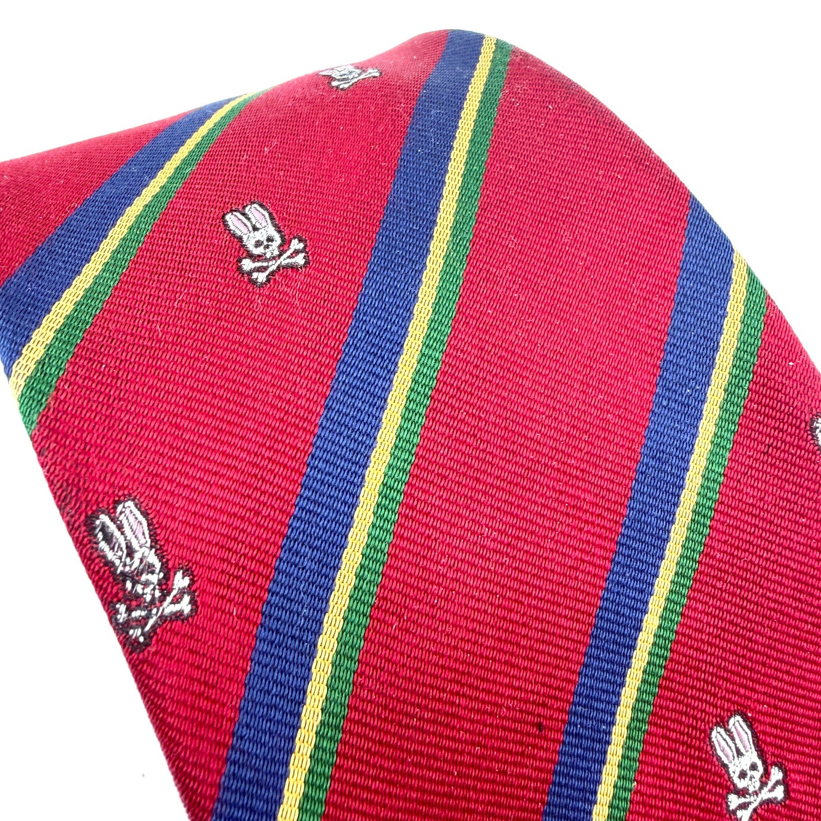 Psycho Bunny Red 100% Silk Striped Crest Traditional Necktie