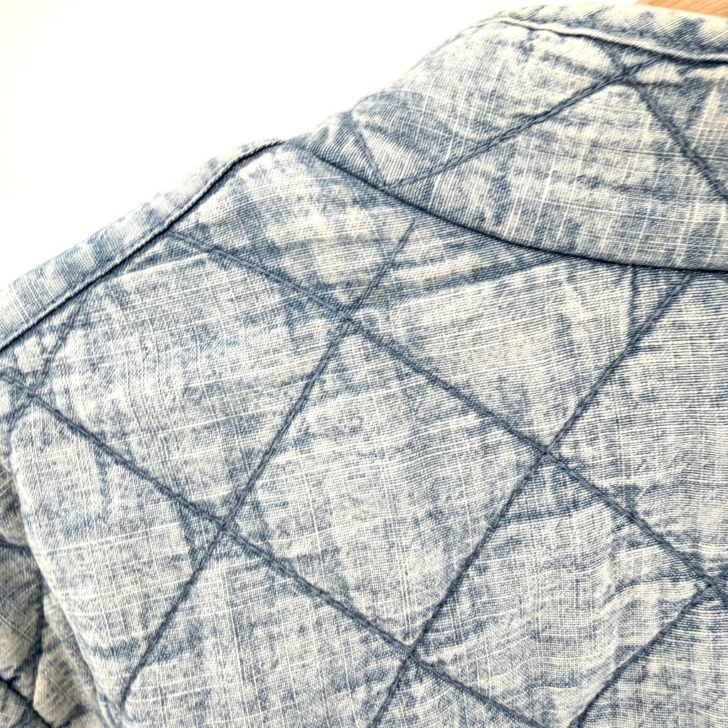 Blue 100% Cotton Reversible Quilted Floral Chambray Insulated Bomber Jacket