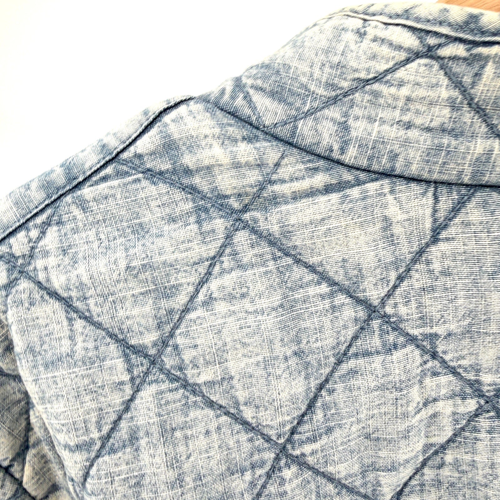 Blue 100% Cotton Reversible Quilted Floral Chambray Insulated Bomber Jacket